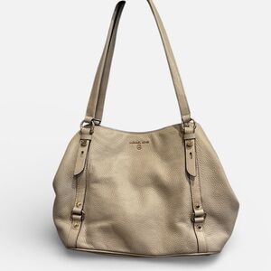 Michael Kors Beige Leather Shoulder Bag MK neutral classy designer purse